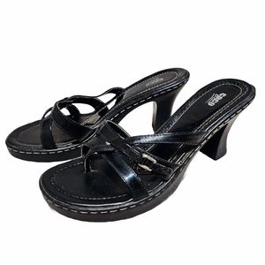Coco Blue Black Shiny Elegant Simple Platform Heel Flip Flop Sandal Shoes 9